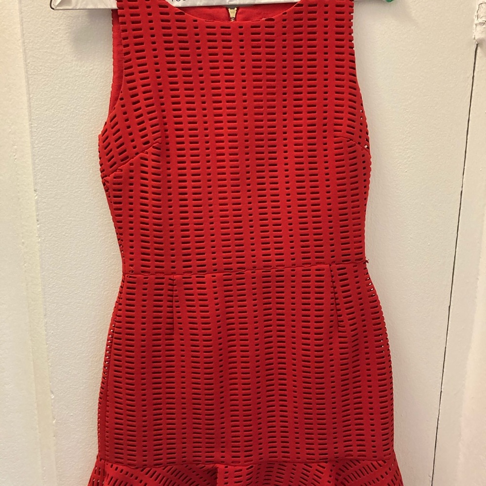 Sandro Red Rami Neoprene Flare Dress
